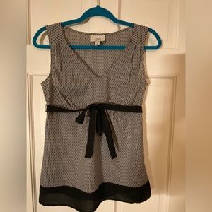 LOFT black and white tank top with front tie, size 2